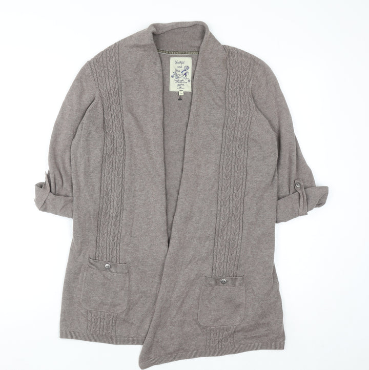 Mantaray Women’s Beige Cable-Knit Cotton Cardigan Size 14