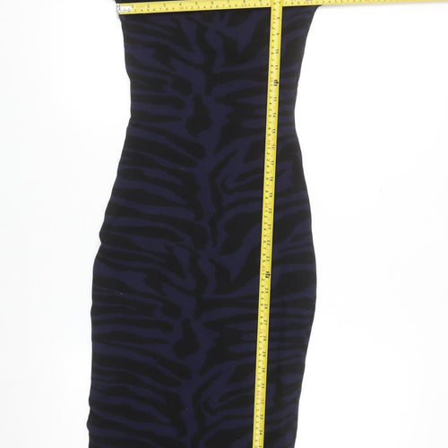 River Island Women's Blue Animal Print Bodycon Midi Dress Size 6