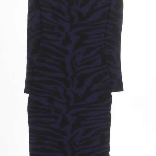 River Island Women's Blue Animal Print Bodycon Midi Dress Size 6