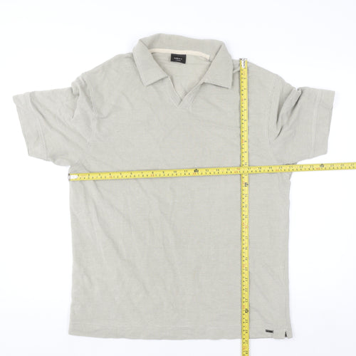 Next Men's Beige Collared Short Sleeve Knit Casual Shirt L