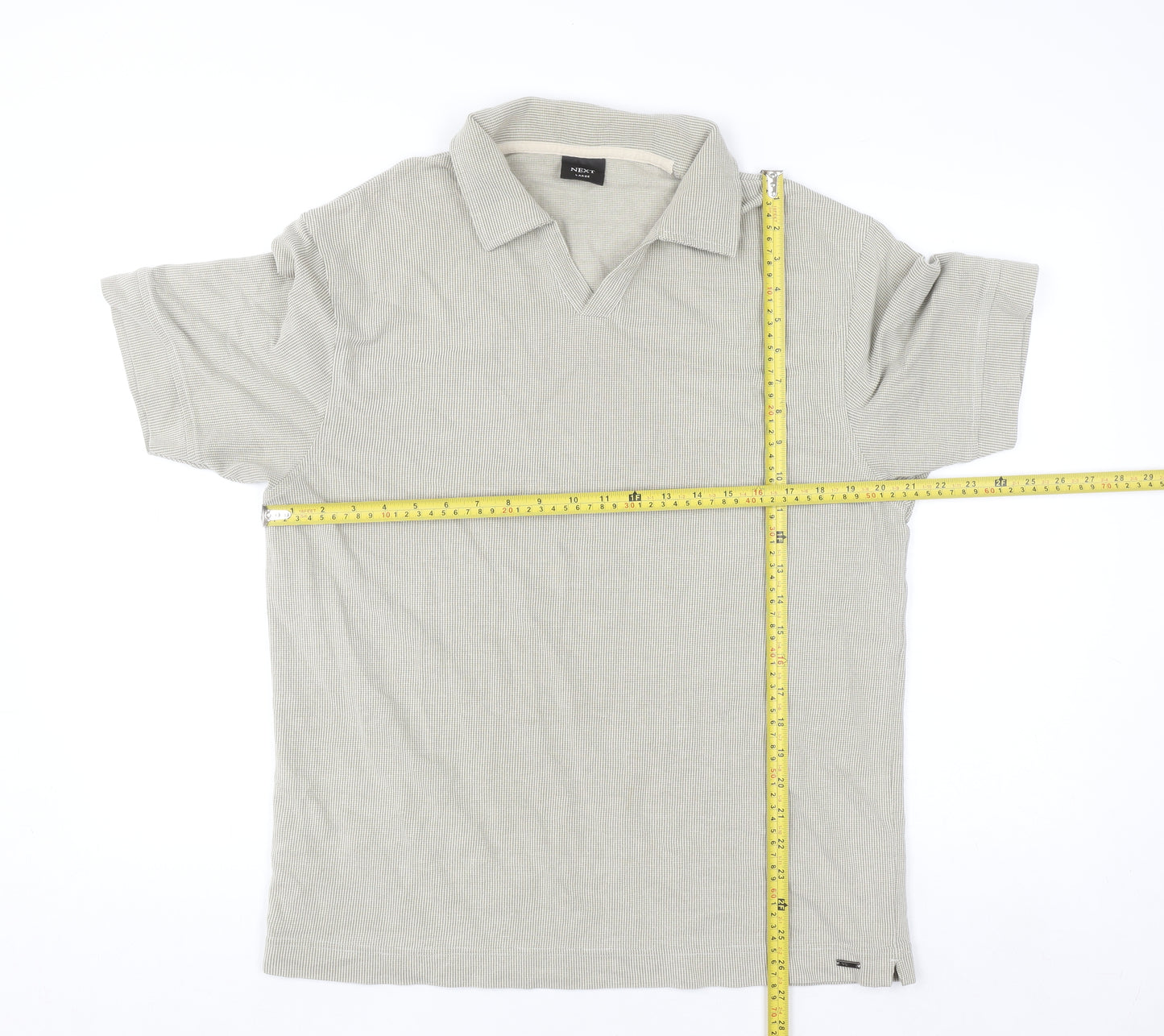 Next Men's Beige Collared Short Sleeve Knit Casual Shirt L