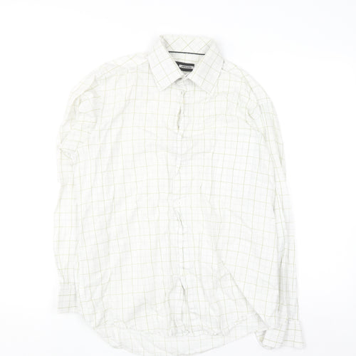Pierre Cardin Men's White Checked Cotton Long Sleeve Shirt Size 15
