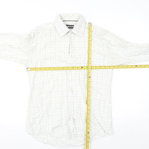 Pierre Cardin Men's White Checked Cotton Long Sleeve Shirt Size 15