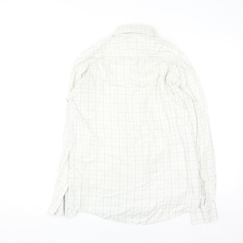 Pierre Cardin Men's White Checked Cotton Long Sleeve Shirt Size 15