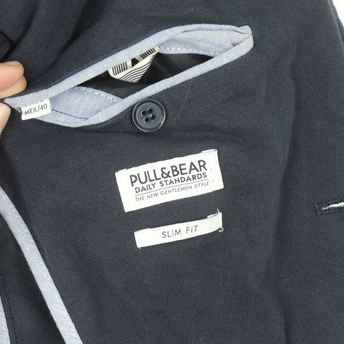 Pull & Bear Women Navy Blue Slim Fit Single-Breasted Blazer Size 12