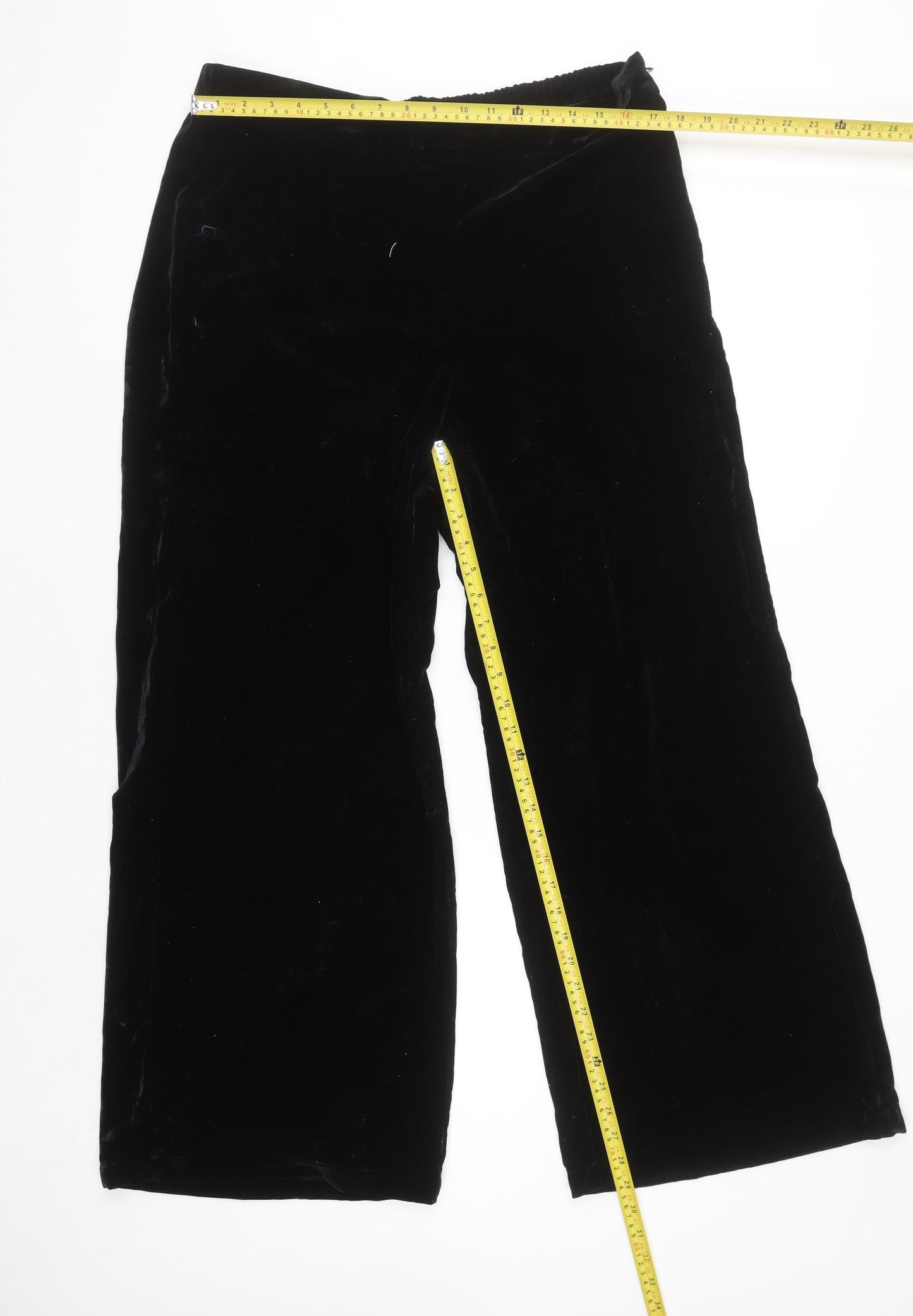 Wynne Collection Womens Black Velvet Wide-Leg Trousers XL
