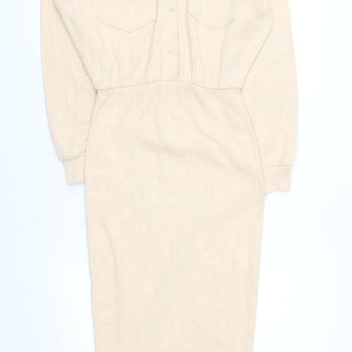 Missguided Women Beige Collared Midi Shirt Dress Size 12