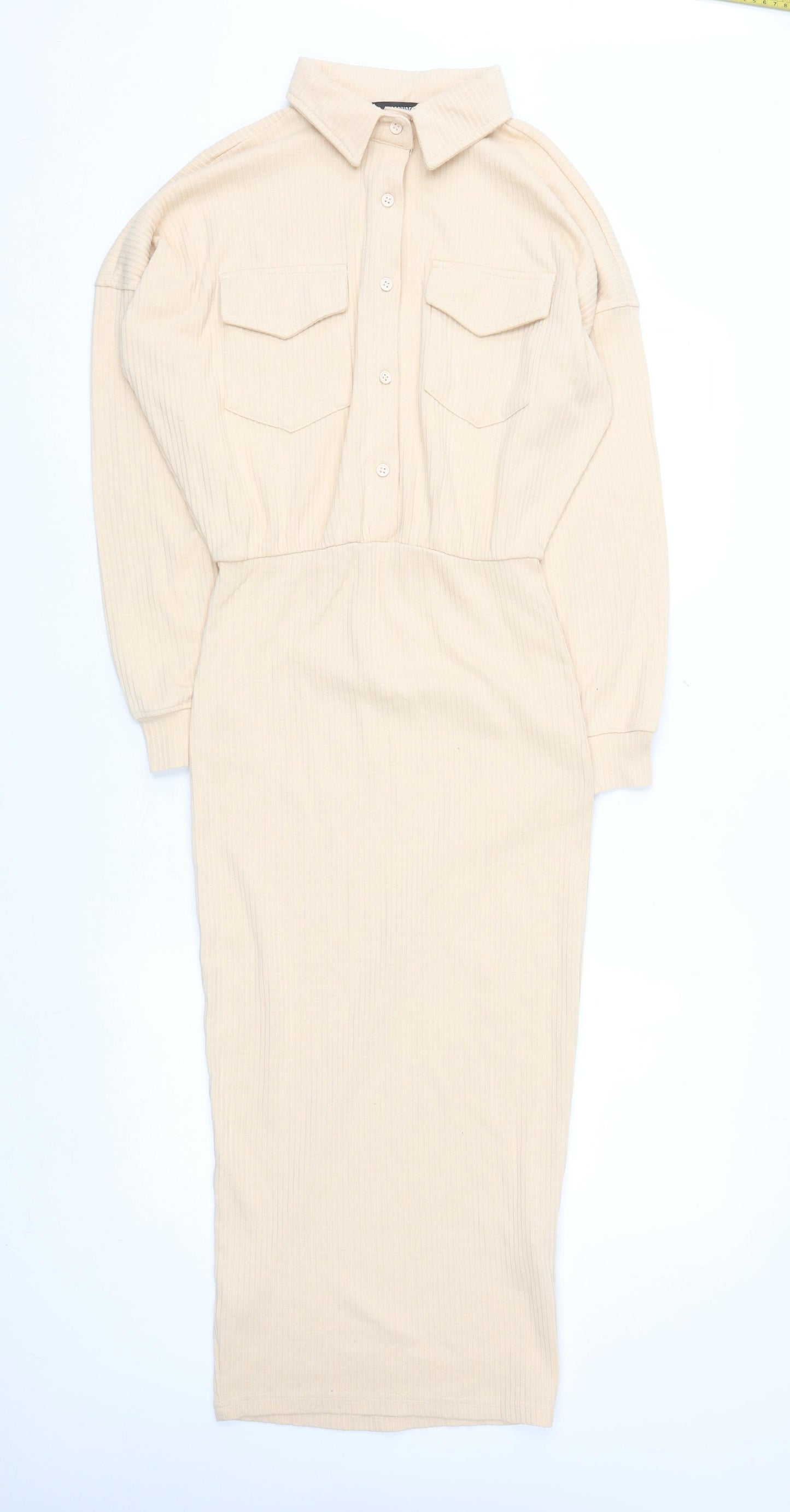 Missguided Women Beige Collared Midi Shirt Dress Size 12
