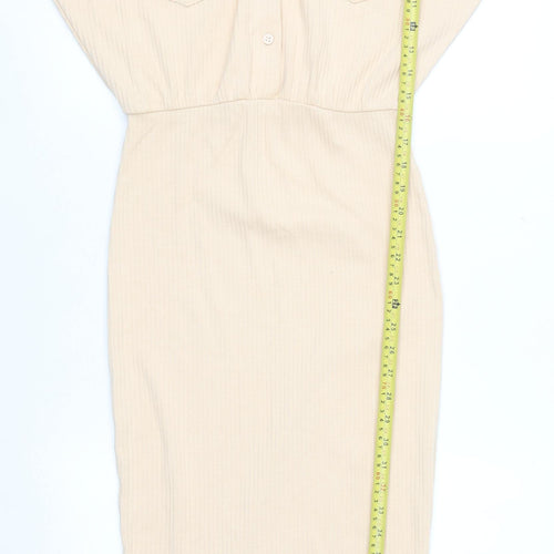 Missguided Women Beige Collared Midi Shirt Dress Size 12