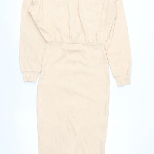 Missguided Women Beige Collared Midi Shirt Dress Size 12