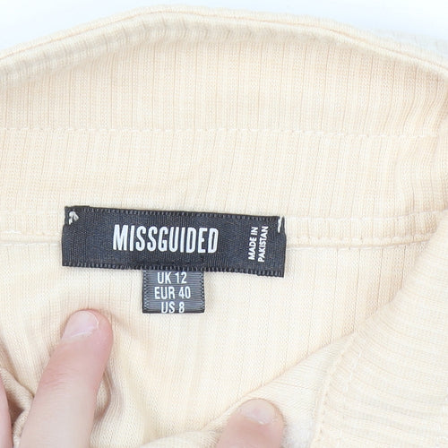 Missguided Women Beige Collared Midi Shirt Dress Size 12