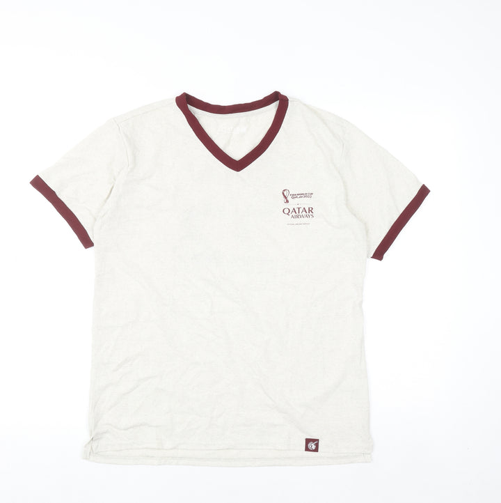 Qatar Airways Men’s Beige V-Neck Sports T-Shirt Small