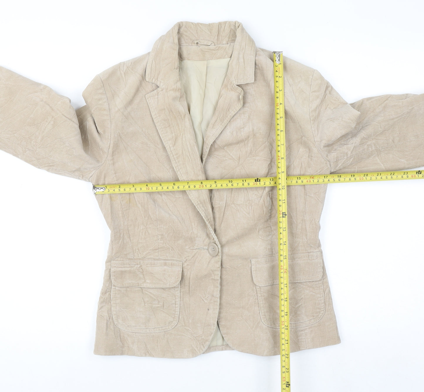 New Look Women Beige Corduroy Blazer UK 12 Business Casual