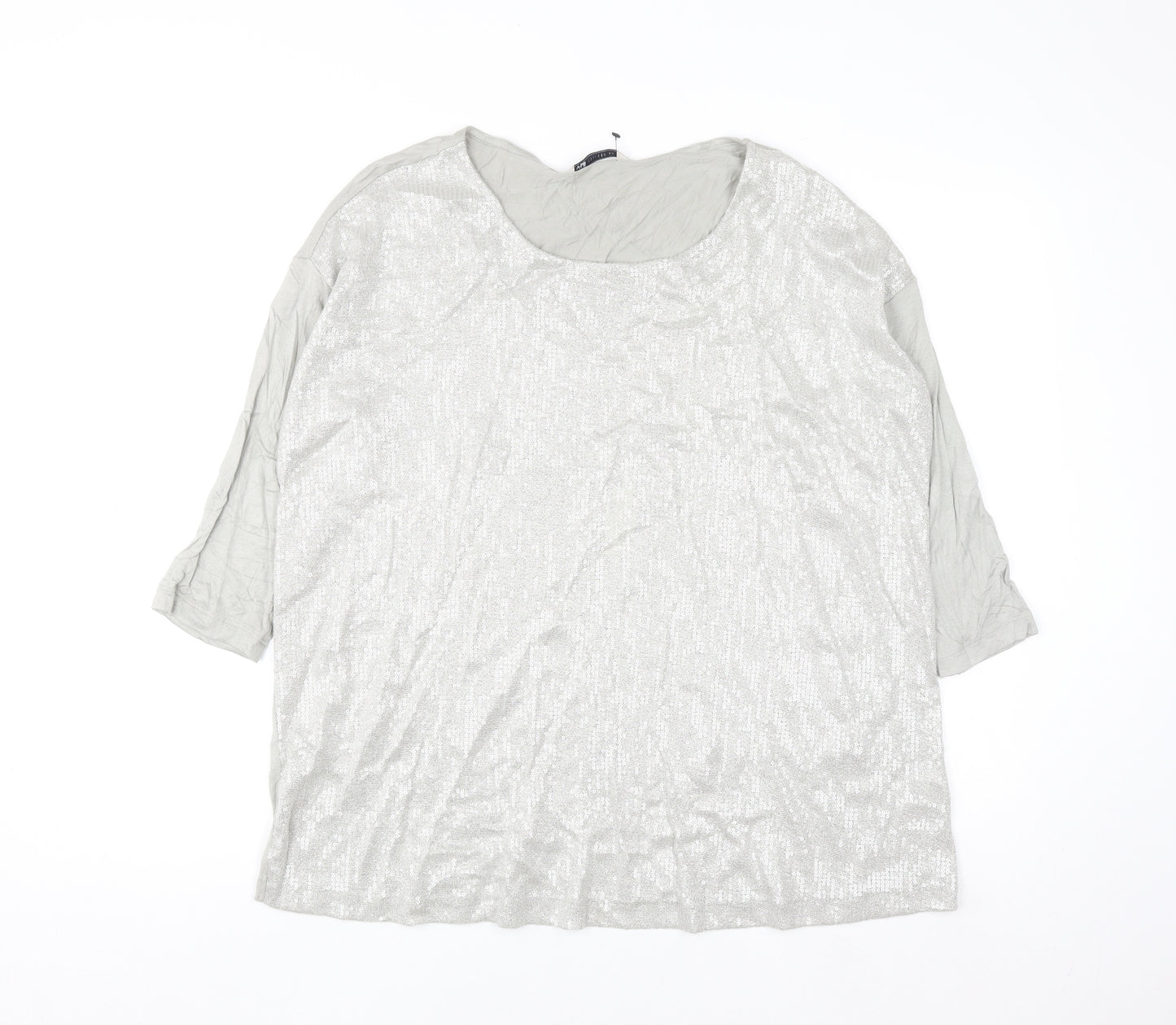 Marks and Spencer Womens Silver Sequin 3/4 Sleeve T-Shirt Size 18