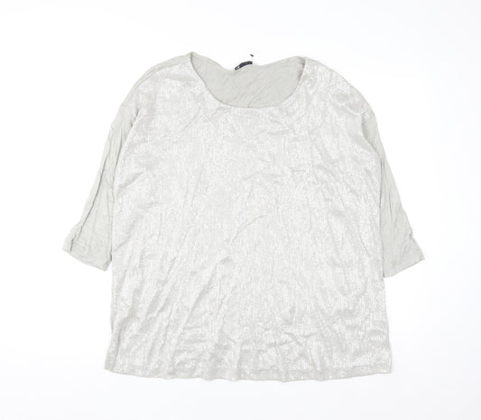 Marks and Spencer Womens Silver Sequin 3/4 Sleeve T-Shirt Size 18