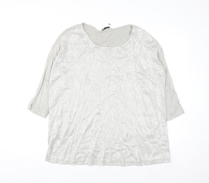 Marks and Spencer Womens Silver Sequin 3/4 Sleeve T-Shirt Size 18