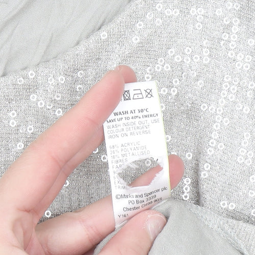 Marks and Spencer Womens Silver Sequin 3/4 Sleeve T-Shirt Size 18