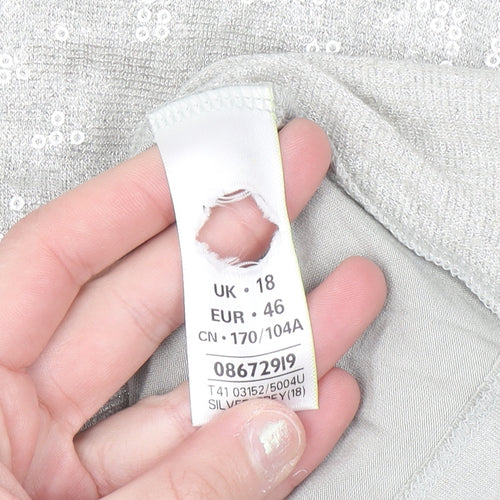 Marks and Spencer Womens Silver Sequin 3/4 Sleeve T-Shirt Size 18