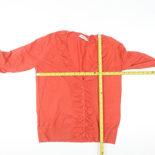 Tom Tailor Women Coral Cardigan XL V-Neck Ruffle Long Sleeve Cotton Knit