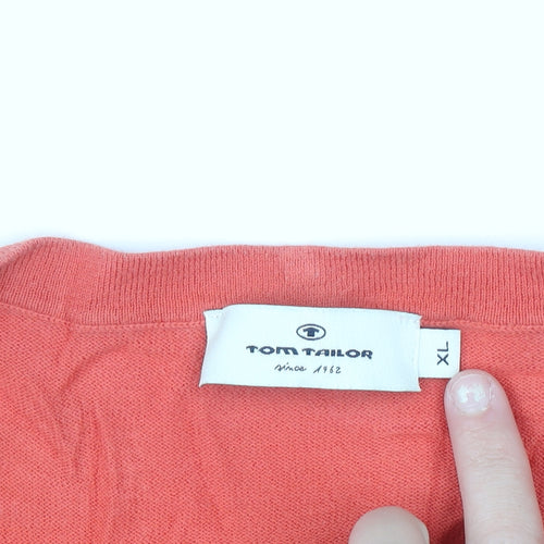 Tom Tailor Women Coral Cardigan XL V-Neck Ruffle Long Sleeve Cotton Knit