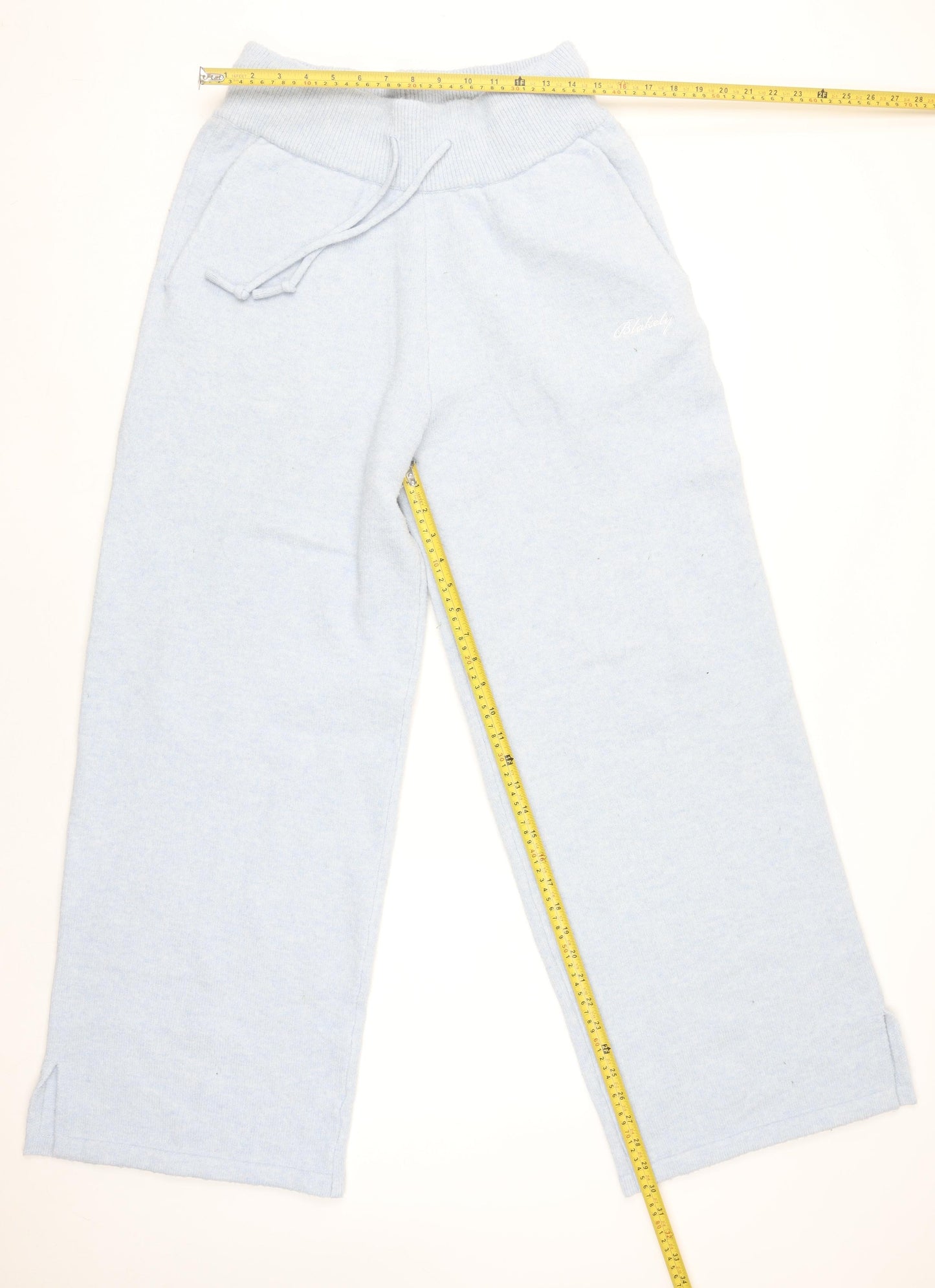 Blakely Women Blue Knit Wide-Leg Sweatpants L Elastic Waist