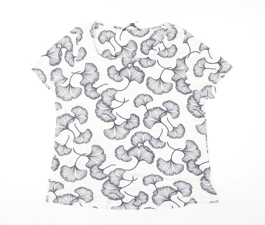 Bonmarché Women's White Floral Cotton Short Sleeve T-Shirt Size 20