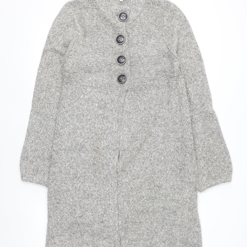 Rocha.John Rocha Women Grey Button Cardigan Size 14 Long Knit Alpaca Blend
