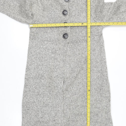 Rocha.John Rocha Women Grey Button Cardigan Size 14 Long Knit Alpaca Blend