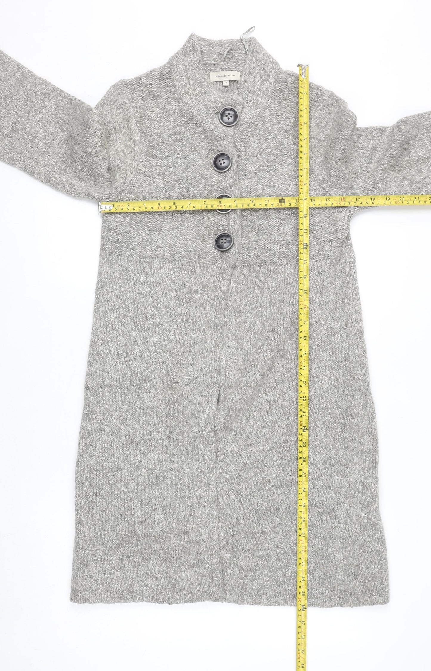 Rocha.John Rocha Women Grey Button Cardigan Size 14 Long Knit Alpaca Blend