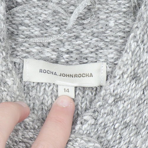 Rocha.John Rocha Women Grey Button Cardigan Size 14 Long Knit Alpaca Blend