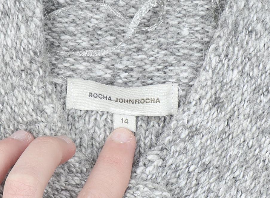 Rocha.John Rocha Women Grey Button Cardigan Size 14 Long Knit Alpaca Blend