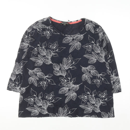 Bonmarché Women's Blue Floral Cotton 3/4 Sleeve T-Shirt Size 14