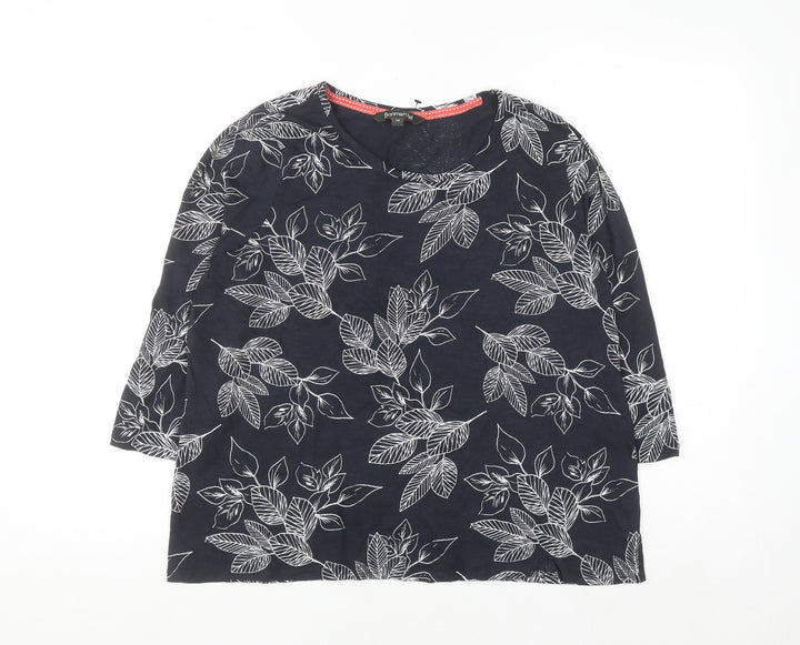 Bonmarché Women's Blue Floral Cotton 3/4 Sleeve T-Shirt Size 14