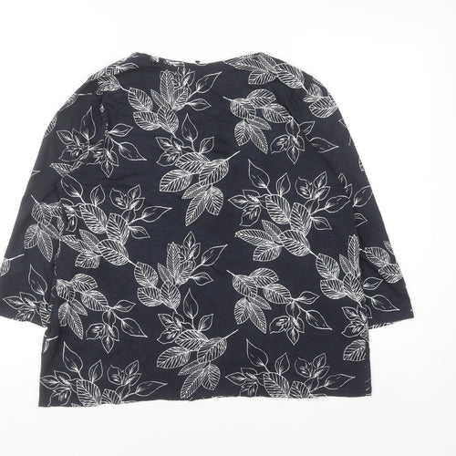 Bonmarché Women's Blue Floral Cotton 3/4 Sleeve T-Shirt Size 14