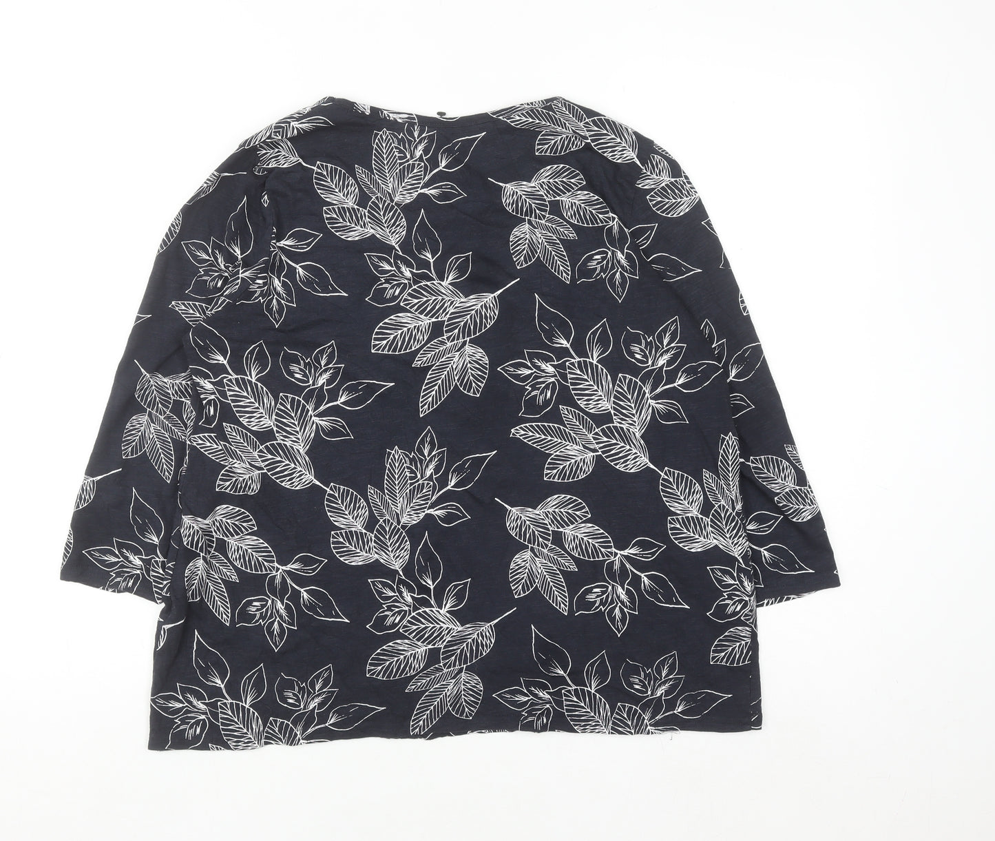Bonmarché Women's Blue Floral Cotton 3/4 Sleeve T-Shirt Size 14