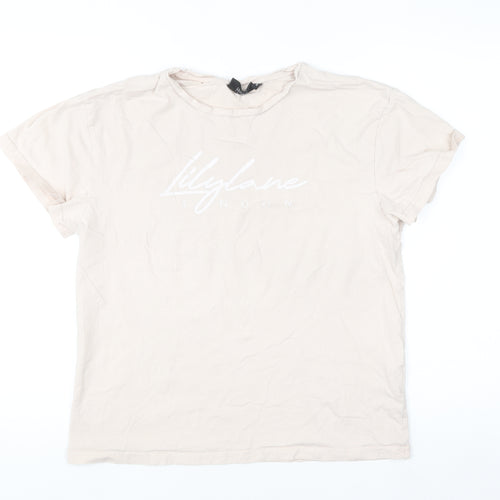 Lilylane London Women Beige Basic Cotton Short Sleeve T-Shirt Small