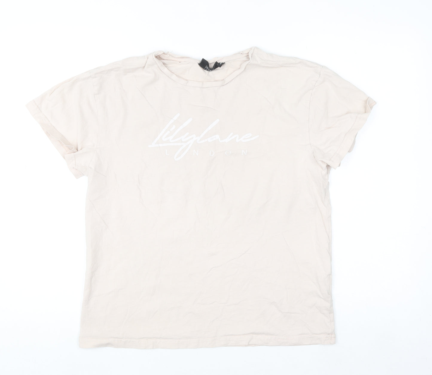 Lilylane London Women Beige Basic Cotton Short Sleeve T-Shirt Small