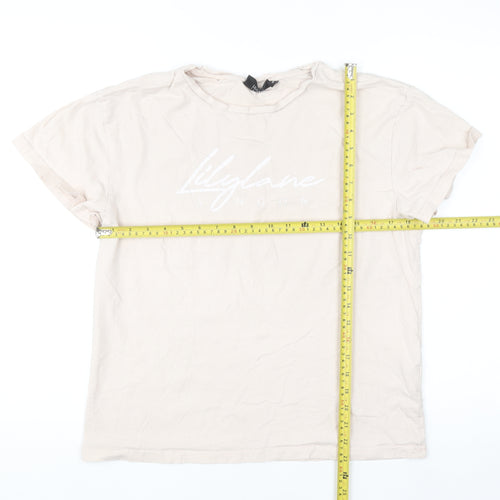 Lilylane London Women Beige Basic Cotton Short Sleeve T-Shirt Small