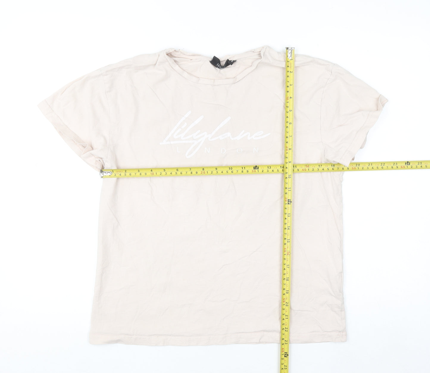 Lilylane London Women Beige Basic Cotton Short Sleeve T-Shirt Small