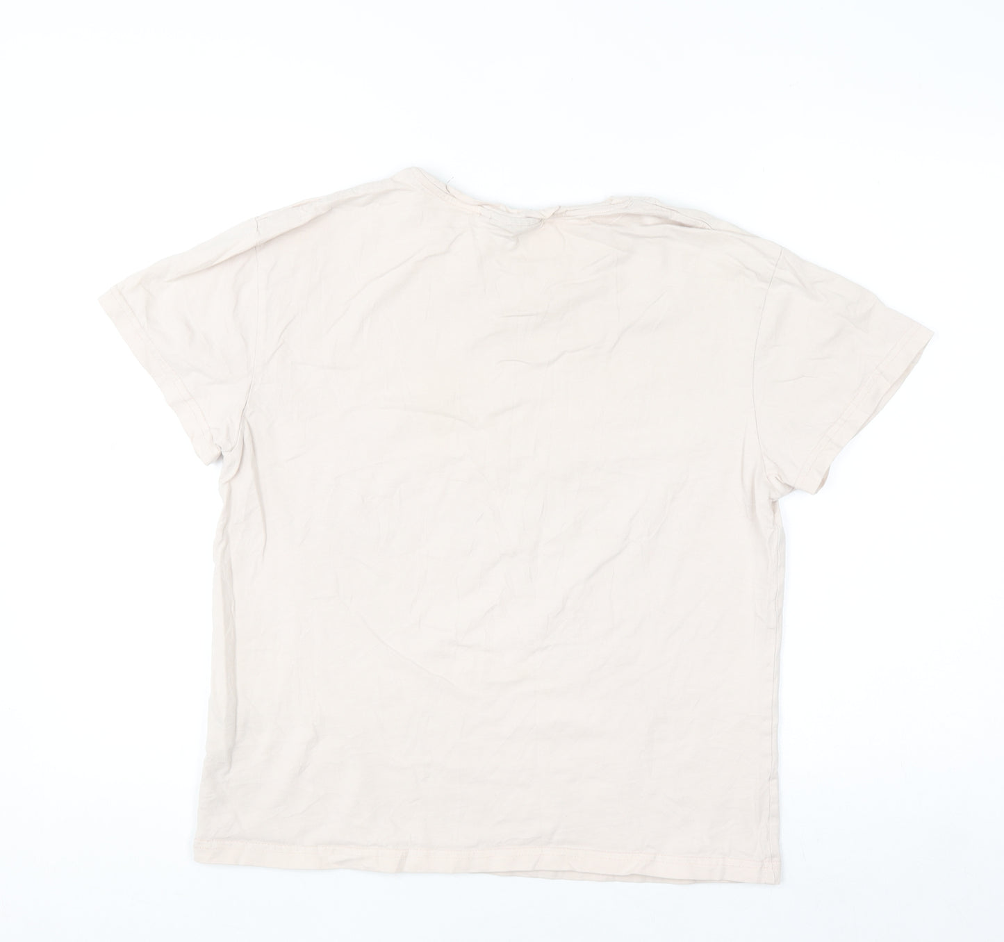 Lilylane London Women Beige Basic Cotton Short Sleeve T-Shirt Small