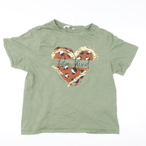 Mara Reya Women’s Green Be Kind Leopard Heart Cotton T-Shirt UK 18