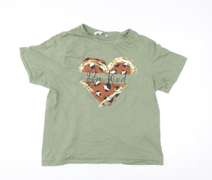 Mara Reya Women’s Green Be Kind Leopard Heart Cotton T-Shirt UK 18
