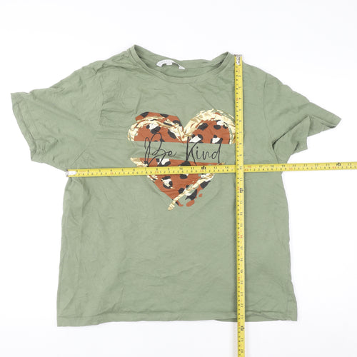 Mara Reya Women’s Green Be Kind Leopard Heart Cotton T-Shirt UK 18