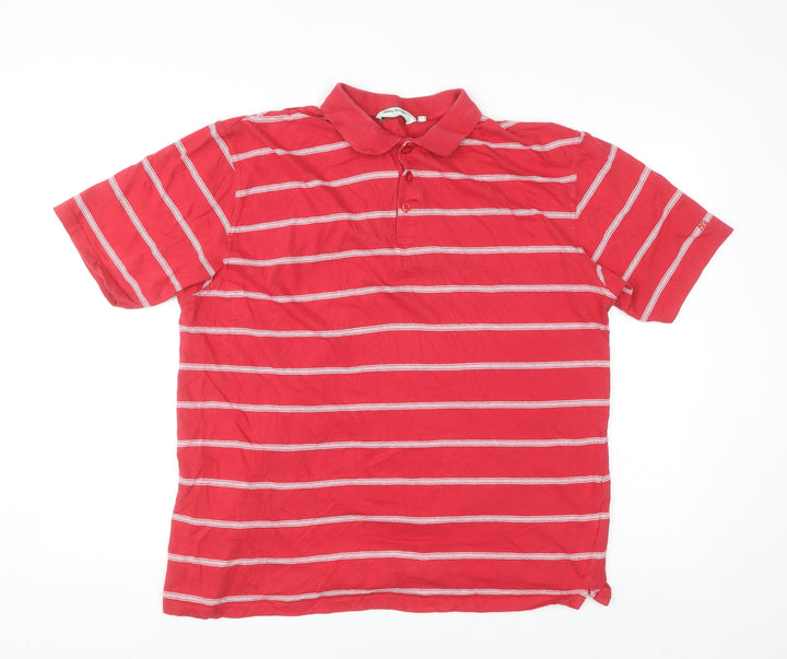 James Pringle Golf Red Striped Cotton Polo Shirt Men's XL