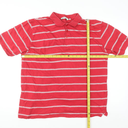 James Pringle Golf Red Striped Cotton Polo Shirt Men's XL