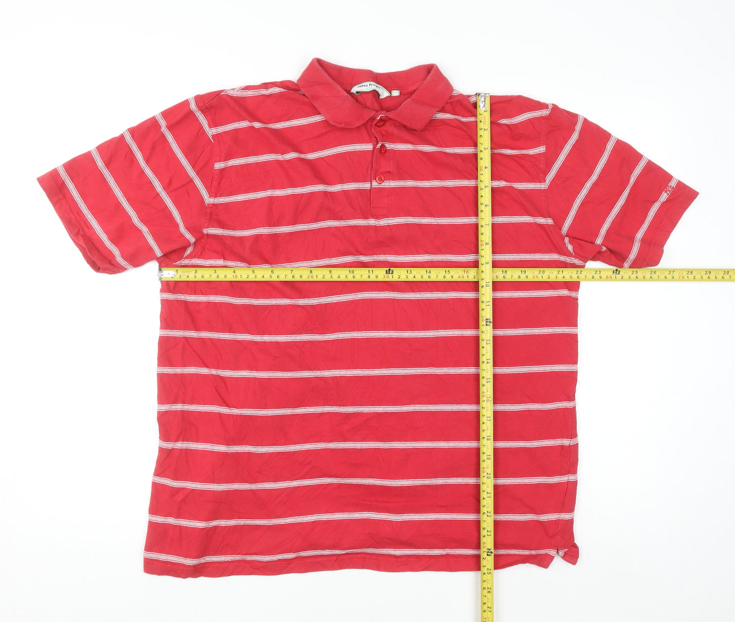 James Pringle Golf Red Striped Cotton Polo Shirt Men's XL