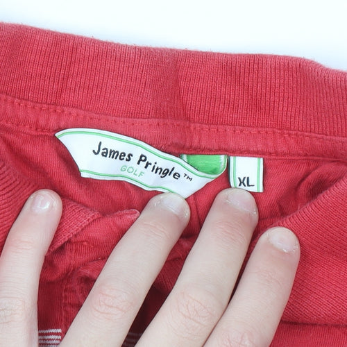 James Pringle Golf Red Striped Cotton Polo Shirt Men's XL