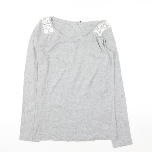 Next Womens Grey Lace Shoulder Long Sleeve Cotton T-Shirt UK 10