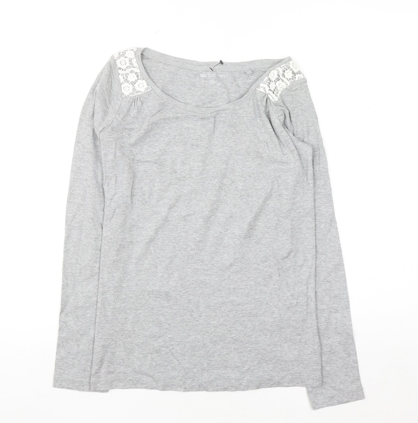 Next Womens Grey Lace Shoulder Long Sleeve Cotton T-Shirt UK 10
