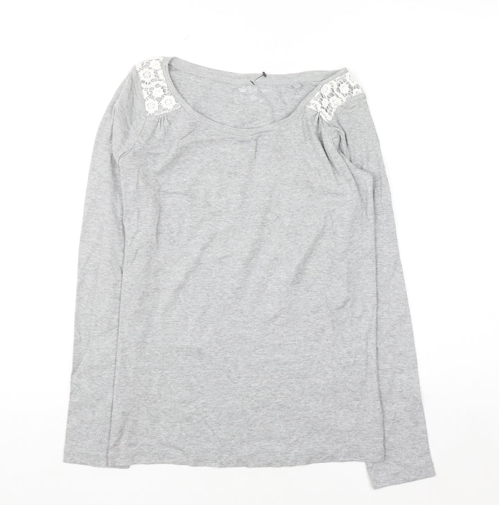 Next Womens Grey Lace Shoulder Long Sleeve Cotton T-Shirt UK 10